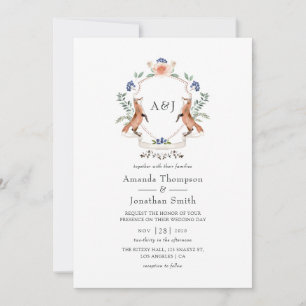 Watercolor Woodland Laurel Wappen Monogram Wedding Einladung
