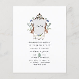 Watercolor Woodland Laurel Wappen Monogram Wedding Flyer