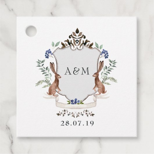 Watercolor Woodland Laurel Wappen Monogram Wedding Geschenkanhänger (Vorderseite)