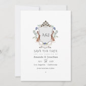 Watercolor Woodland Laurel Wappen Monogram Wedding Save The Date (Vorderseite)