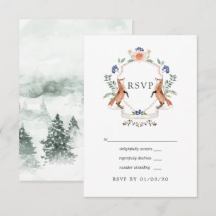 Watercolor Woodland Laurel Wappen Wedding RSVP Car Karte