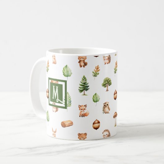 Watercolor Woodland Modern Monogram Kaffeetasse (Vorderseite Links)