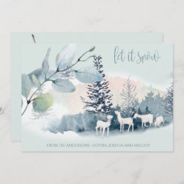 Watercolor Woodland Mountain Snow Goats Einladung