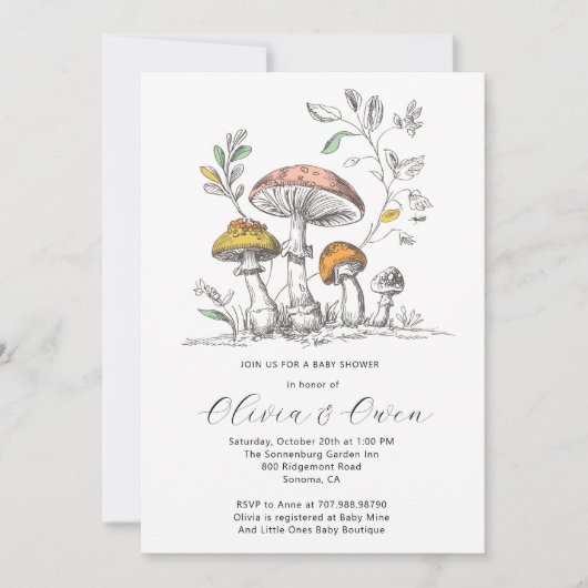Watercolor Woodland Mushrooms Baby Shower Einladung (Vorderseite)