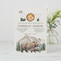 Watercolor Woodland Oh Boy Bear Baby Dusche