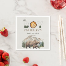 Watercolor Woodland Oh Boy Bear Baby Dusche
