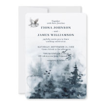 Watercolor Woodland Owl Trees Wedding