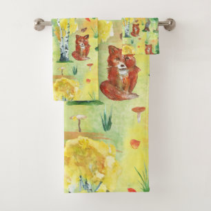 Watercolor Woodland Rabbit ,Hedgehog,fox Badhandtuch Set