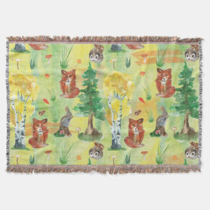 Watercolor Woodland Rabbit ,Hedgehog,fox Decke