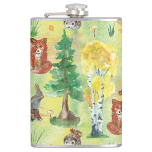 Watercolor Woodland Rabbit ,Hedgehog,fox Flachmann