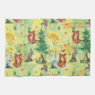 Watercolor Woodland Rabbit ,Hedgehog,fox Geschirrtuch
