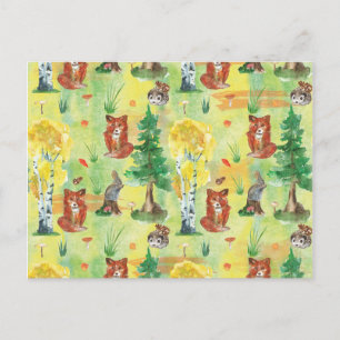 Watercolor Woodland Rabbit ,Hedgehog,fox Postkarte