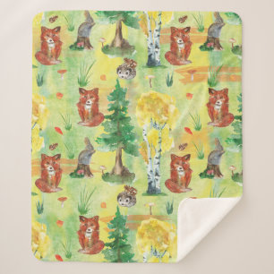 Watercolor Woodland Rabbit ,Hedgehog,fox Sherpadecke