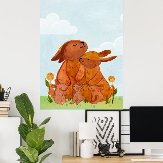 Watercolor Woodland Rabbits Kinderzimmer Room Poster (Heimbüro)