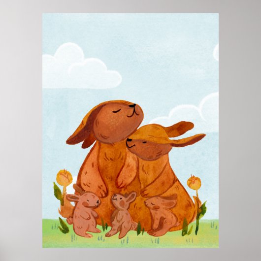 Watercolor Woodland Rabbits Kinderzimmer Room Poster (Vorne)