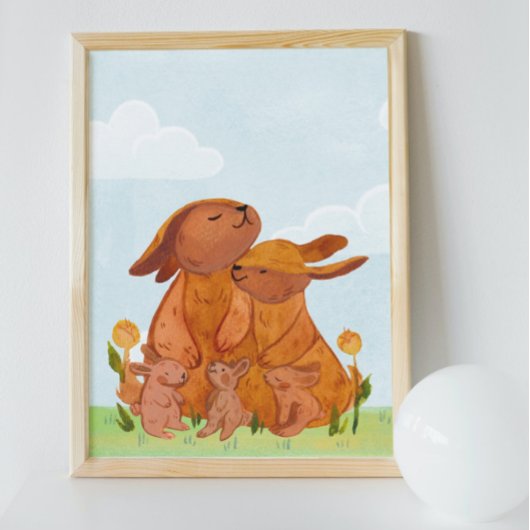 Watercolor Woodland Rabbits Kinderzimmer Room Poster