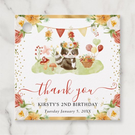 Watercolor Woodland Raccoon Geburtstag Geschenkanhänger (Vorderseite)