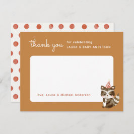 Watercolor Woodland Racoon Polka Dot Baby Dusche Dankeskarte
