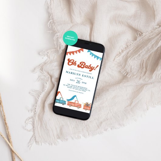 Watercolor Woodland Red Blue Baby Dusche Einladung