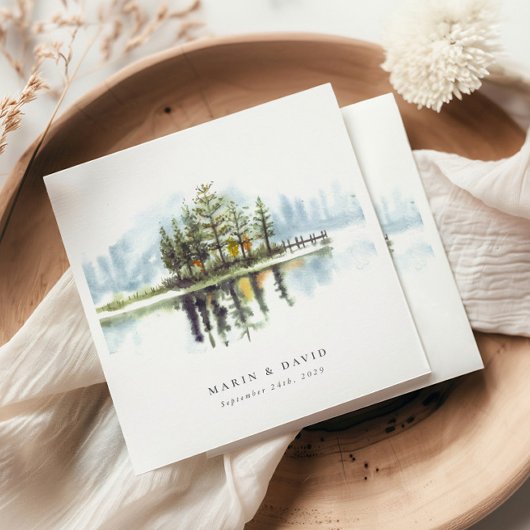 Watercolor Woodland Rustikaler See Hochzeit Serviette