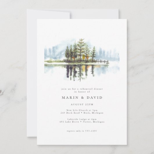 Watercolor Woodland Rustikales Probe-Dinner Einladung (Vorderseite)