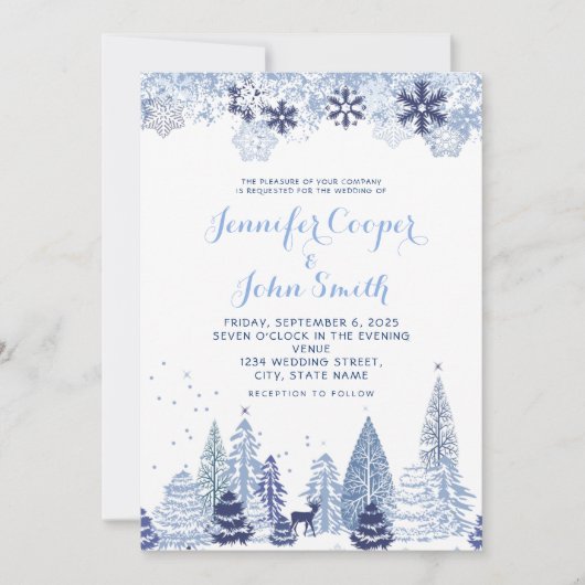 Watercolor Woodland Snowflakes Winter Wedding Inv Einladung (Vorderseite)