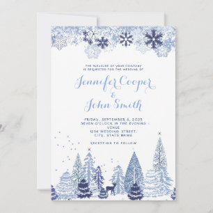 Watercolor Woodland Snowflakes Winterhochzeit Einladung