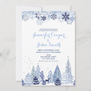 Watercolor Woodland Snowflakes Winterhochzeit Einladung