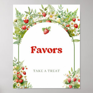 Watercolor Woodland Strawberry Berry Sweet favoris Poster