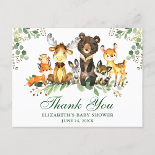 Watercolor Woodland Tiere Danke Baby Shower Postkarte