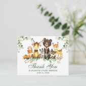 Watercolor Woodland Tiere Danke Baby Shower Postkarte (Stehend Vorderseite)