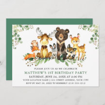 Watercolor Woodland Tiere zum ersten Geburtstag