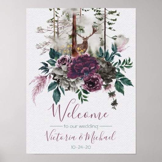 Watercolor Woodland Wedding Willkommenszeichen Poster (Vorne)