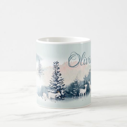Watercolor Woodland Winterziegen Kaffeetasse (Mittel)