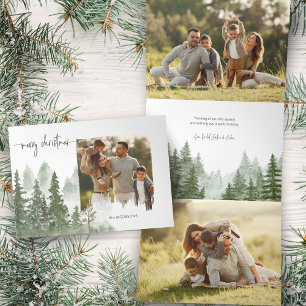 Watercolor Woods Christmas Calligraphy Foto Dreifach Gefaltete Karte
