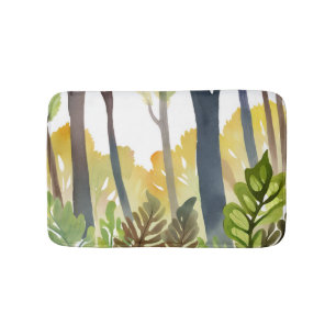 Watercolor Woods Grüne Naturwaldmalerei Badematte