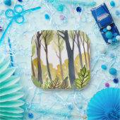 Watercolor Woods | Grüne Naturwaldmalerei Pappteller (Party)
