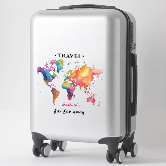 Watercolor World Map Travel Quote Sticker (Koffer)