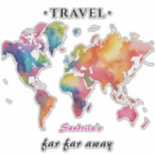Watercolor World Map Travel Quote Sticker (Vorderseite)