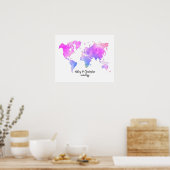 Watercolor World Map Wedding Guest Book Fun Poster (Küche)
