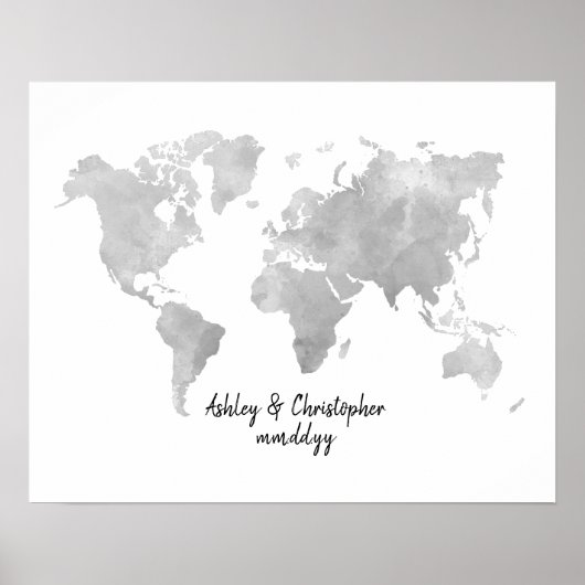 Watercolor World Map Wedding Guest Book Print Poster (Vorne)