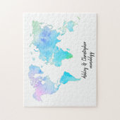 Watercolor World Map Wedding Guest Book Puzzle (Vertikal)
