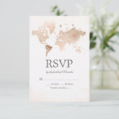 Watercolor World Map Wedding RSVP (Stehend Vorderseite)