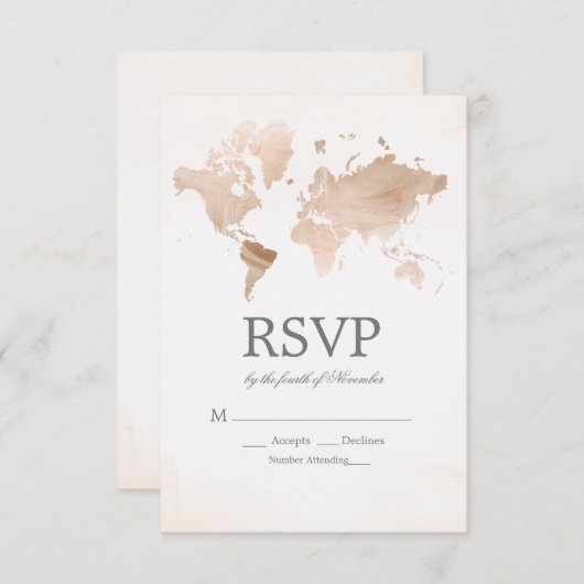 Watercolor World Map Wedding RSVP (Vorne/Hinten)