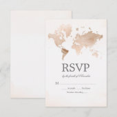 Watercolor World Map Wedding RSVP Karte (Vorne/Hinten)
