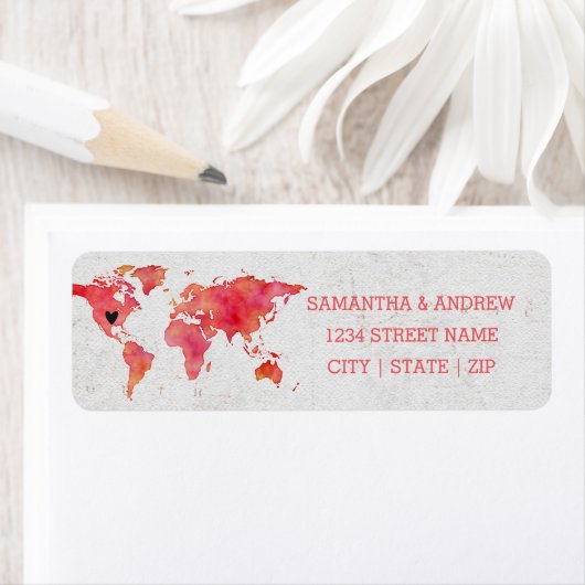 Watercolor World Map Wedding Rücksendeadresse (Insitu)
