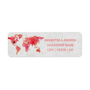 Watercolor World Map Wedding Rücksendeadresse