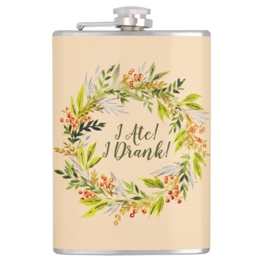 Watercolor Wraath & Fun Text Flachmann (Vorderseite)