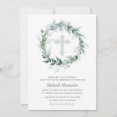 Watercolor Wreath Blue Christening Einladung (Vorderseite)