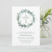 Watercolor Wreath Blue Christening Einladung (Stehend Vorderseite)